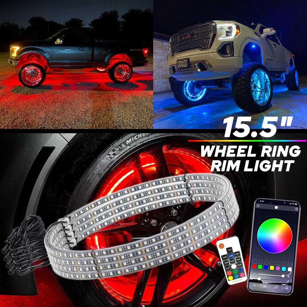 Set of 4 Double Row Wheel LED Ring Lights for Universal Fit