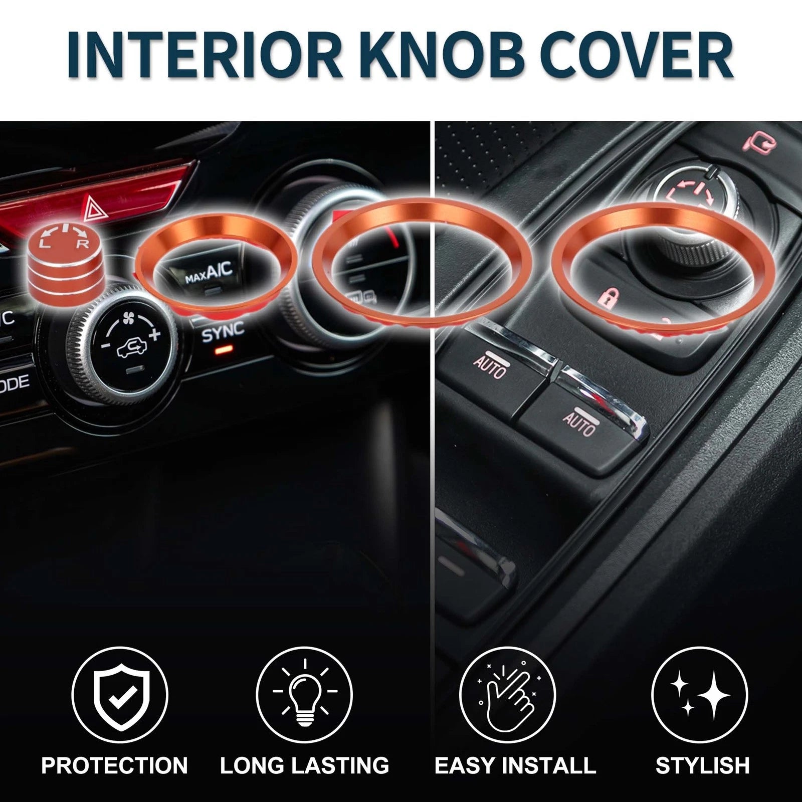 Set of 4 AC Climate Heater Mirror Knob Covers for Subaru Forester (2019–2024) Orange