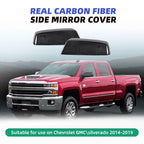 2X Glossy Carbon Fiber Mirror Cover Caps for Silverado Sierra (2014–2019)