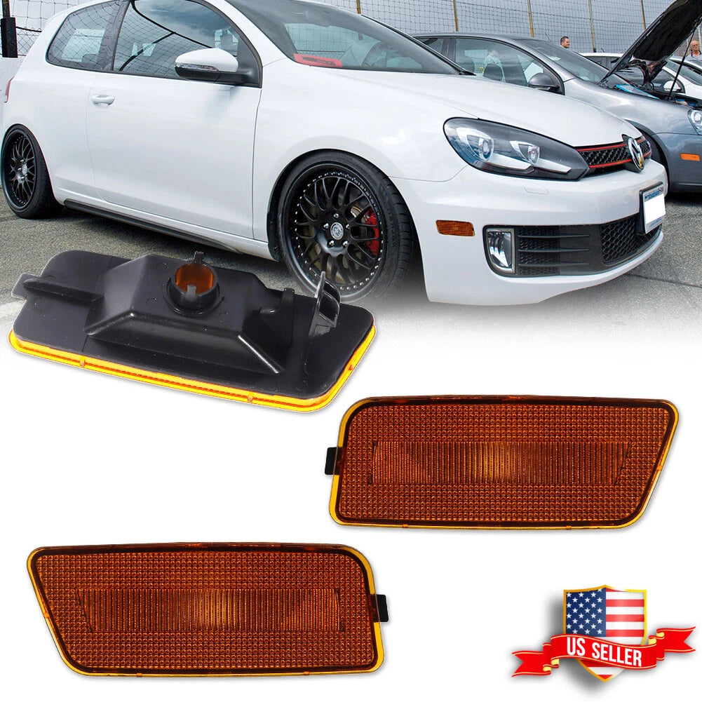2X Amber Lens Front Bumper Side Marker Lights for VW MK6 Golf GTI (2010–2014)