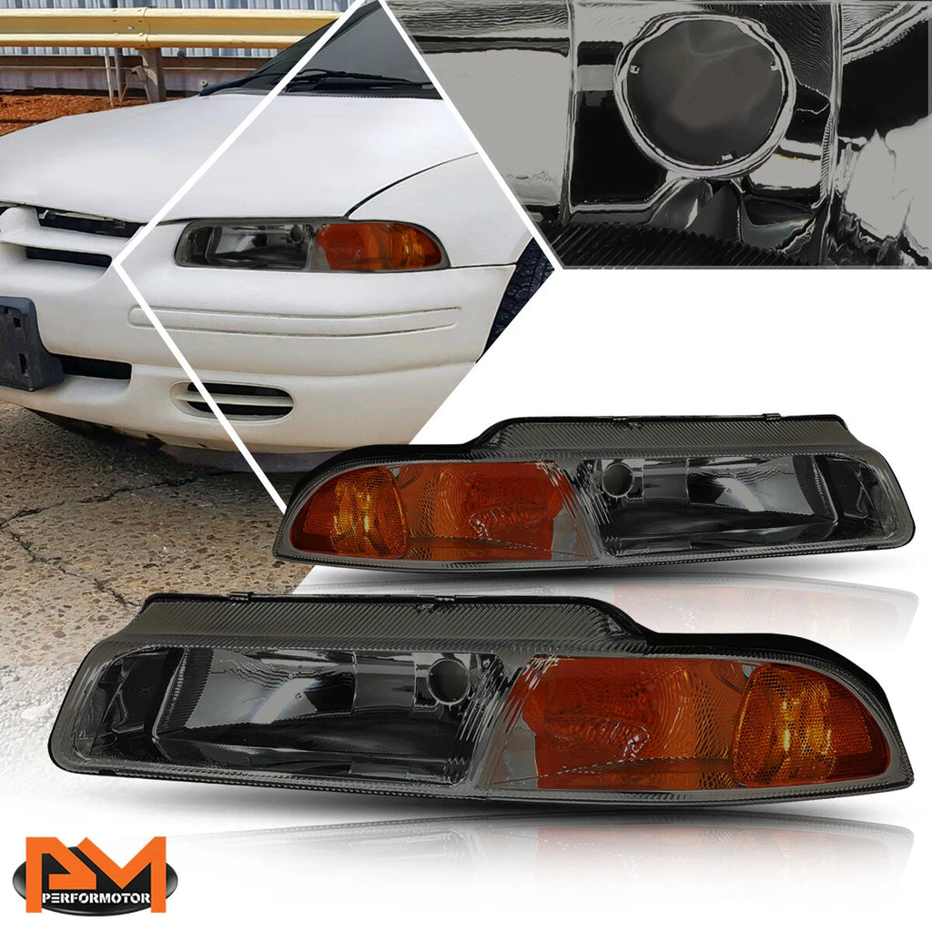 Headlight for Chrysler Cirrus/Dodge Stratus (1995–2000) Smoked Housing Amber Side