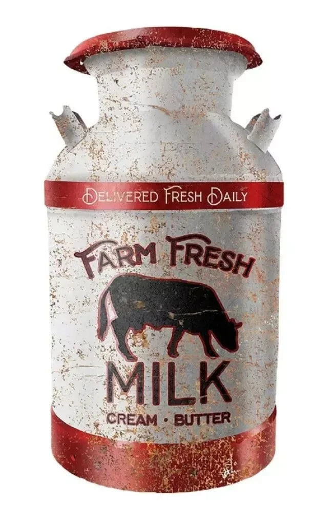 Farm Fresh Milk Can Aluminum Sign 11.75" Made In USA