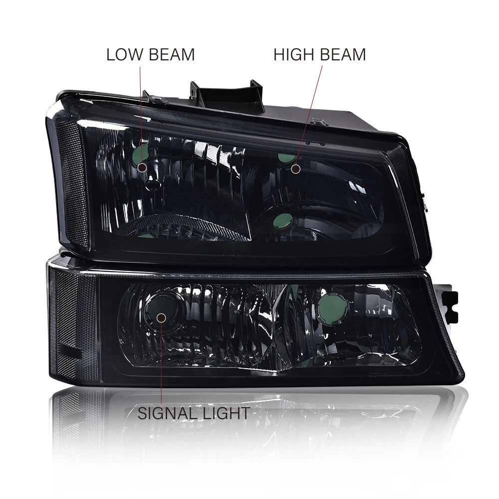 Smoked Corner Headlights and Signal Bumper Lamp for Chevy Silverado (2003–2007)