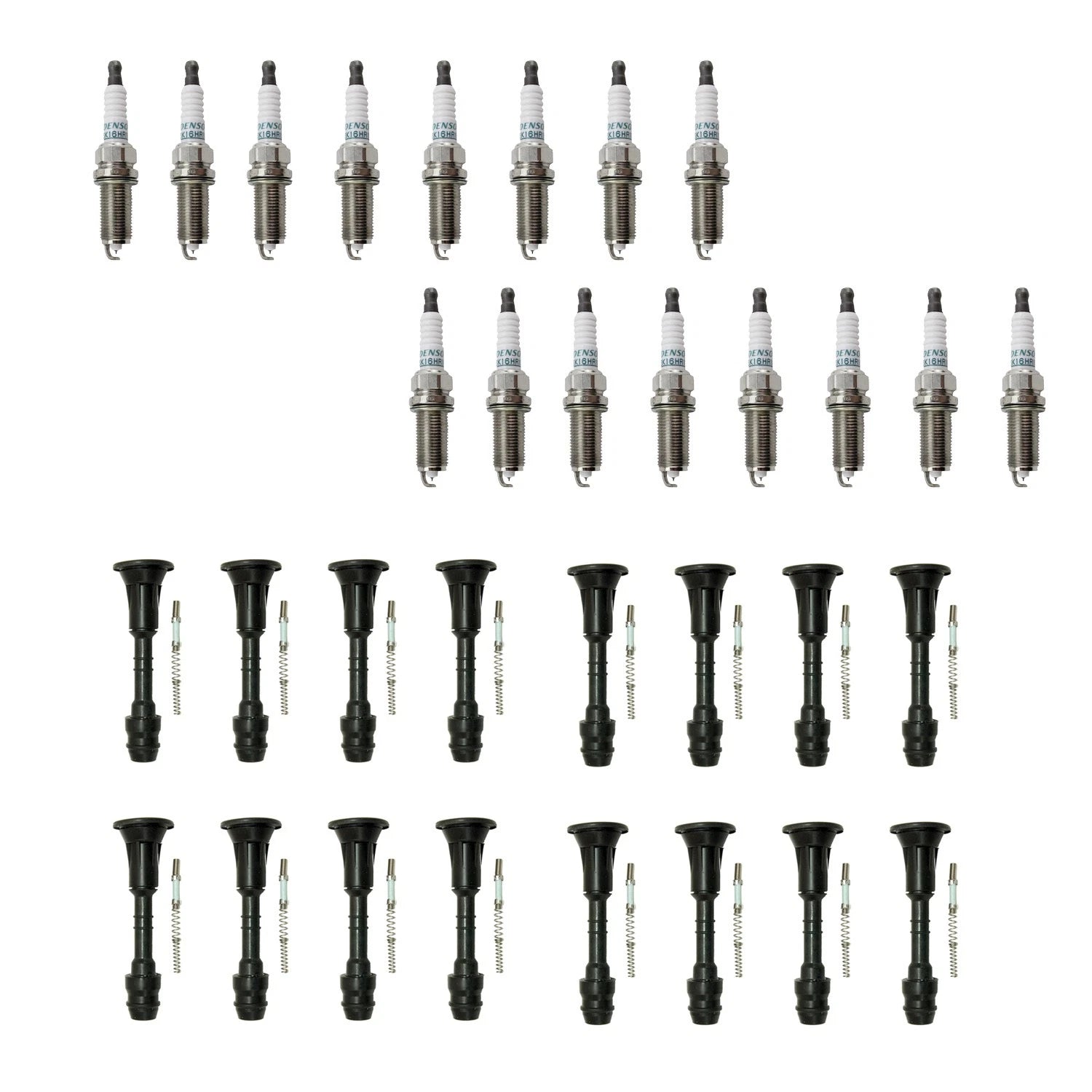 Set of 16 Denso Iridium Spark Plugs & NGK Coil Boots for Dodge 300 Aspen Charger V8 (2005–2010)