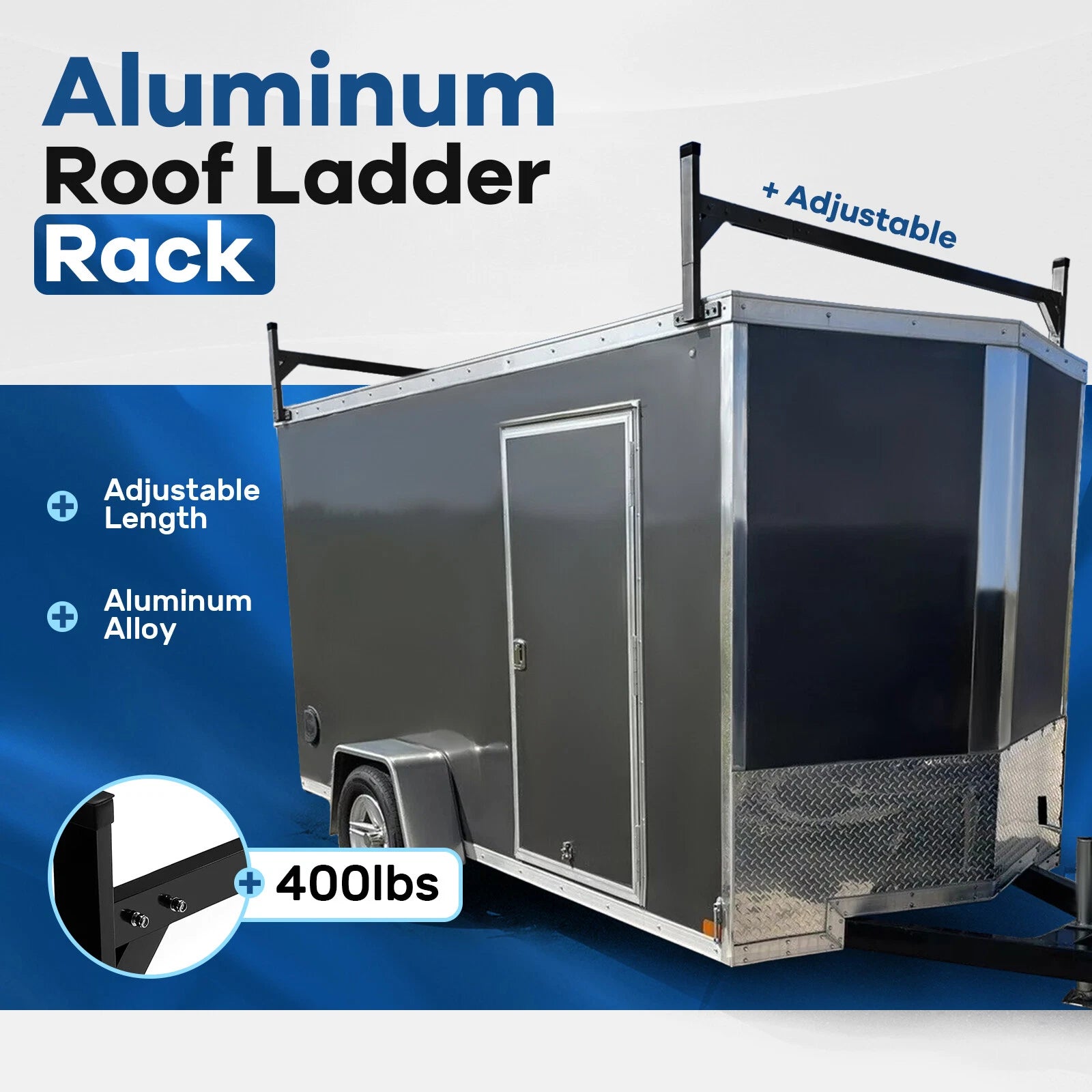 Adjustable Ladder Roof Rack for Enclosed Trailers Cargo Vans Trucks (72"-108")