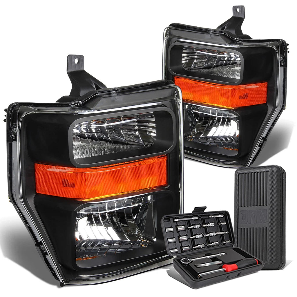Pair of Black/Amber Corner Headlight Lamps for Ford Super Duty (2008–2010)