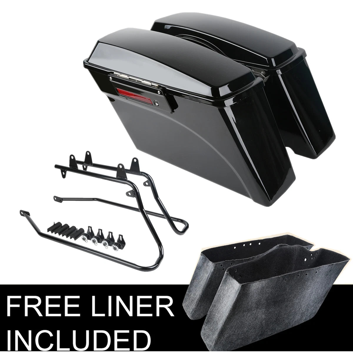 Black Hard SaddleBags & Conversion Bracket for Harley Softail Breakout (1984–2017)