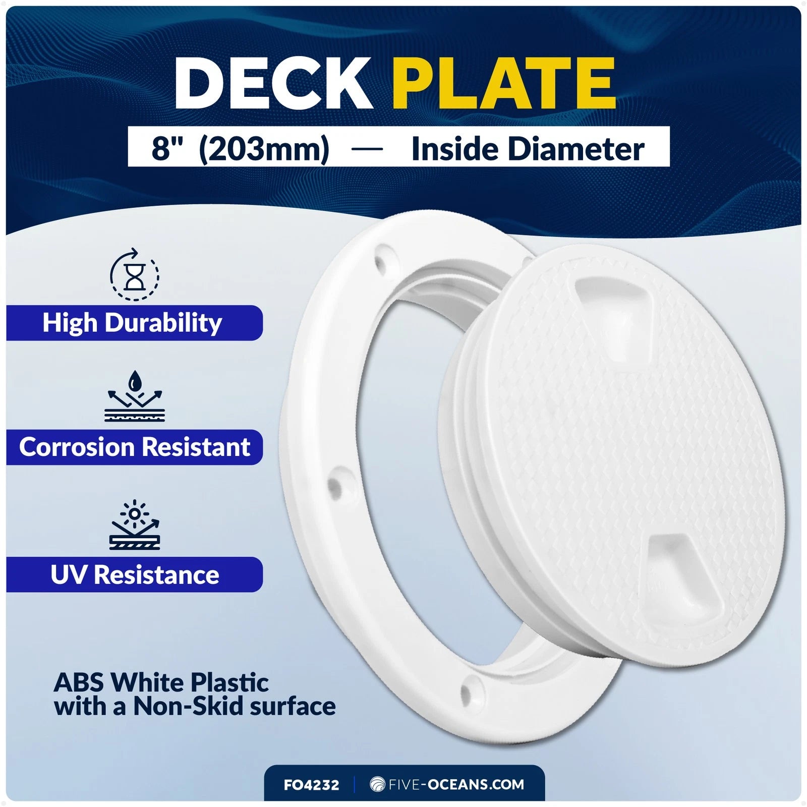 8" Round Inspection Deck Plate for Marine Access Hatch (Non-Slip)