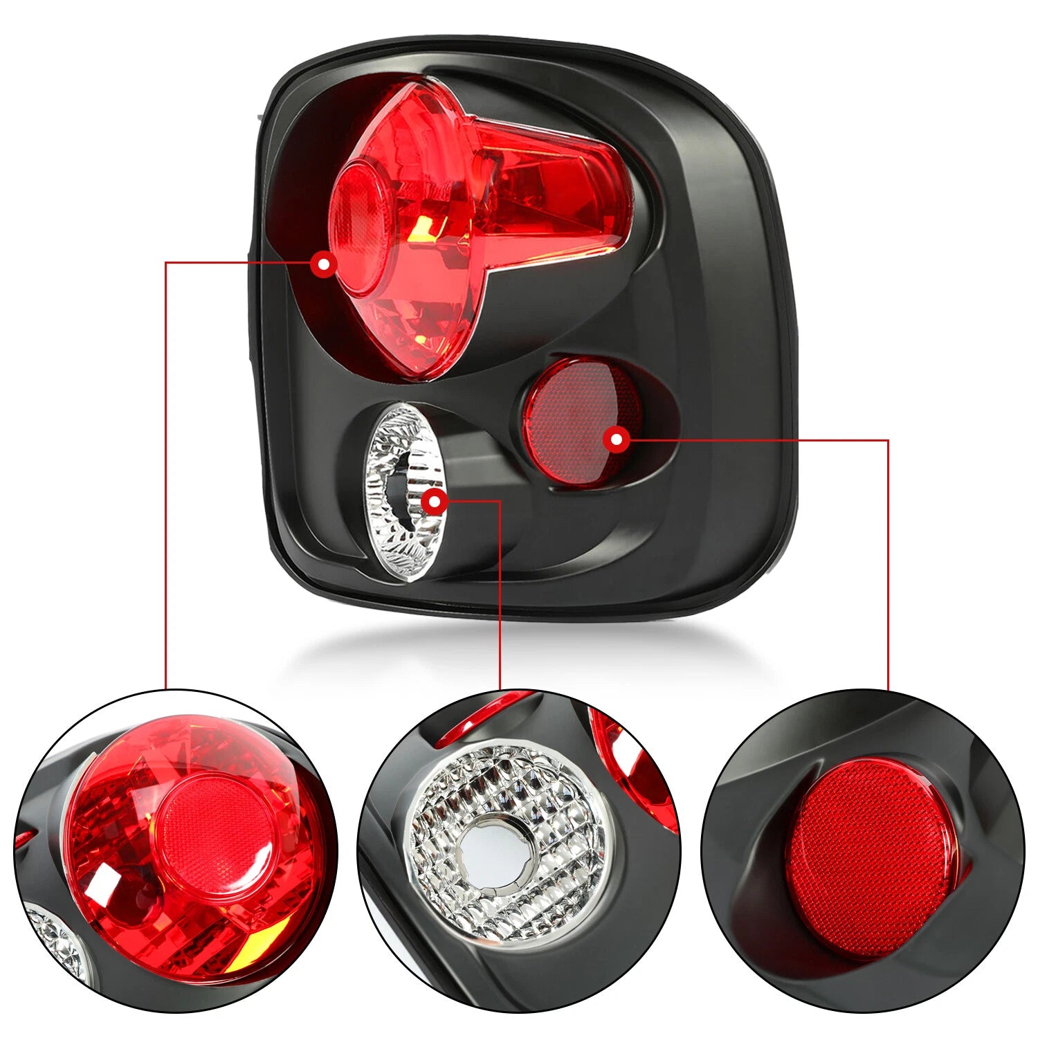 Set of 2 Black Rear Tail Brake Lights for Silverado Sierra Stepside (1999-2004)