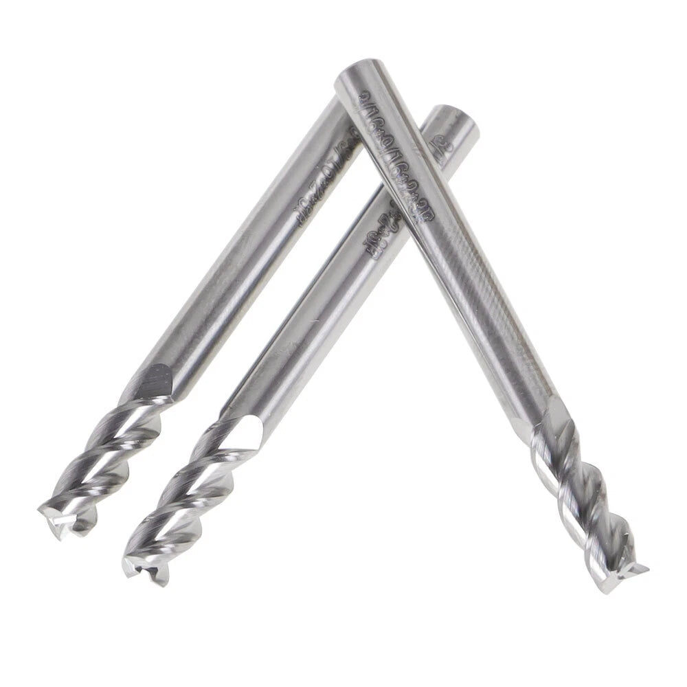 Set of 3 Carbide End Mills 3/16" 3 Flute 9/16" LOC 2" Length