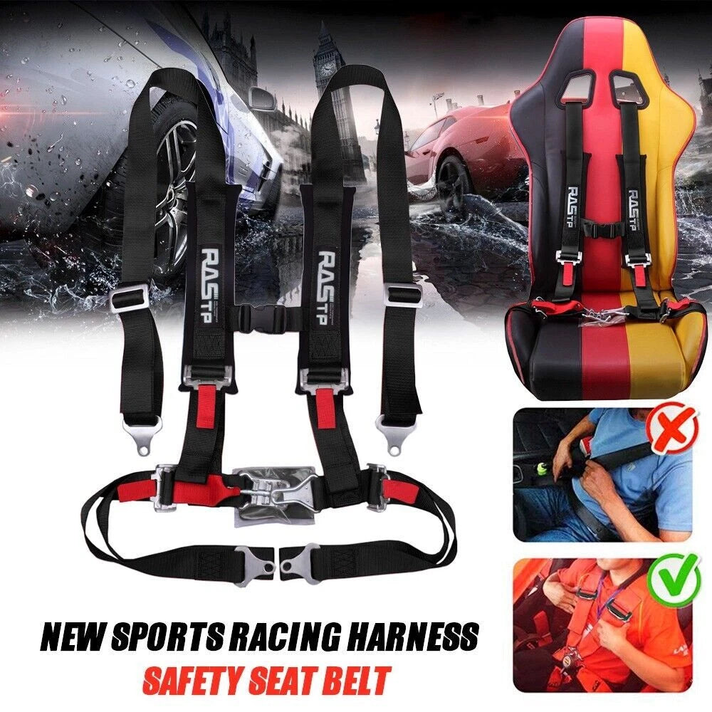 2X Black 4-Point Racing Harness Straps for Universal Cars