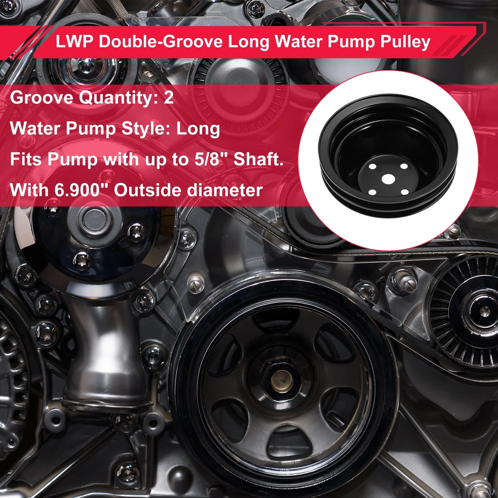 2X LWP Double-Groove Long Water Pump Pulley for Chevy SBC Small Block (1968–1986)