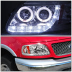Halo Rings LED DRL for Ford F150 (1997–2003) Chrome Amber Projector Headlights