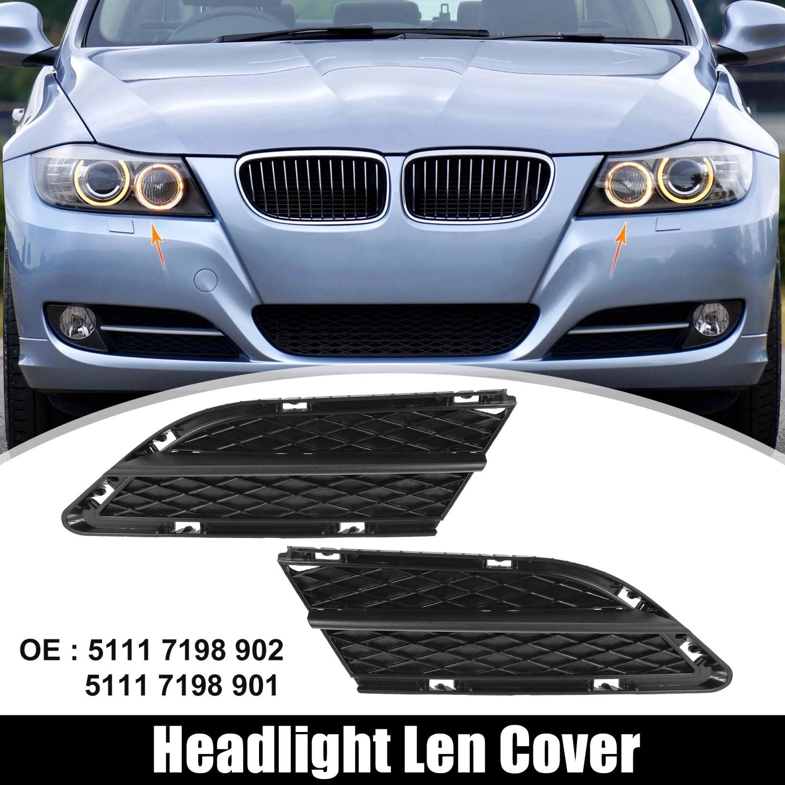2X Fog Light Grille Black for BMW 328i (2009–2010) 51117198901