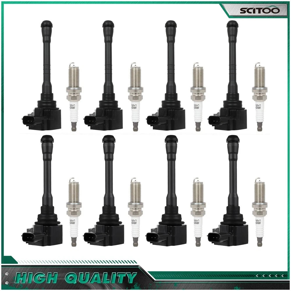 Set of 8 Ignition Coils & Spark Plugs for Nissan Titan NV2500 NV3500 (2017–2018)