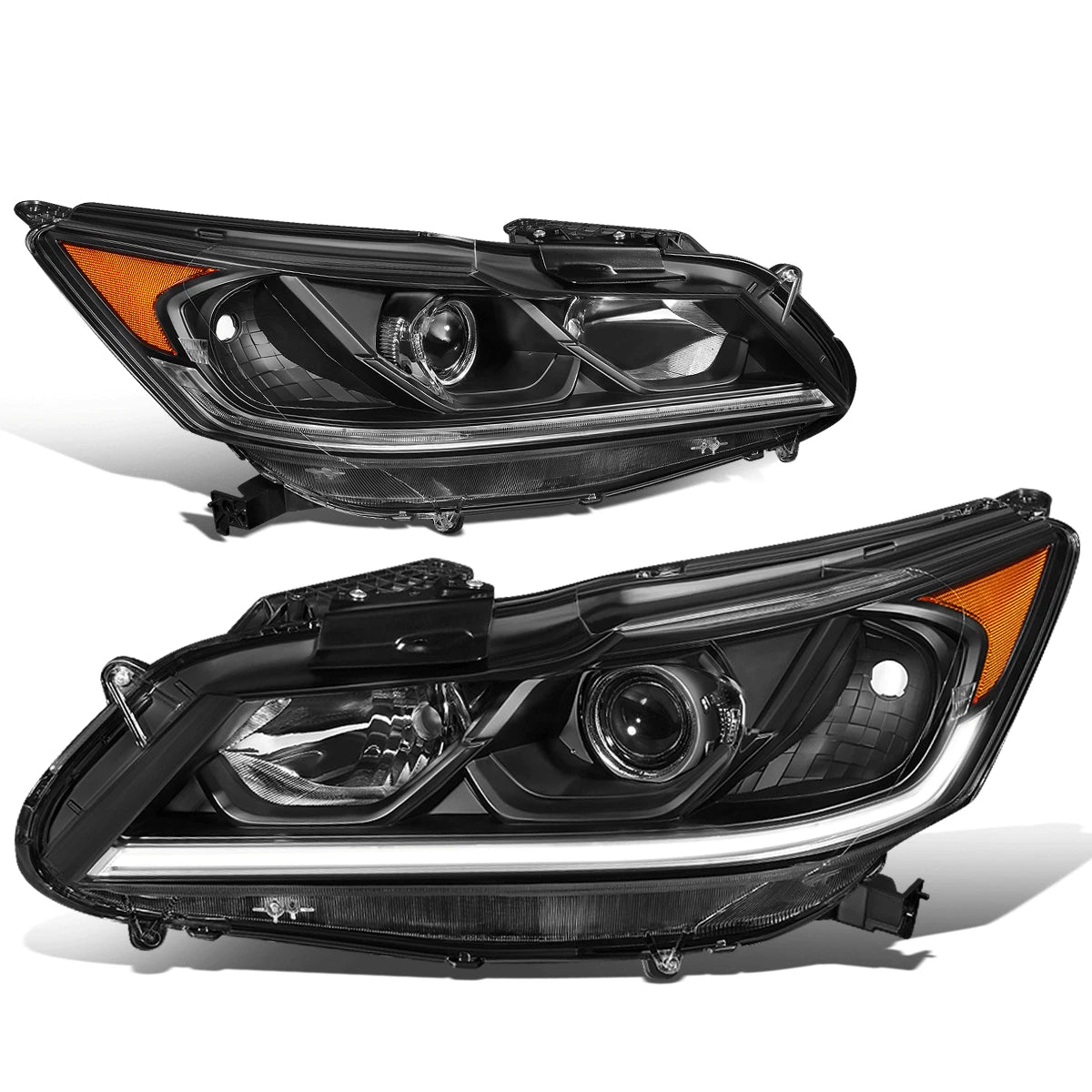 LED DRL Black Amber Side Projector Headlights for Honda Accord (2016–2017)