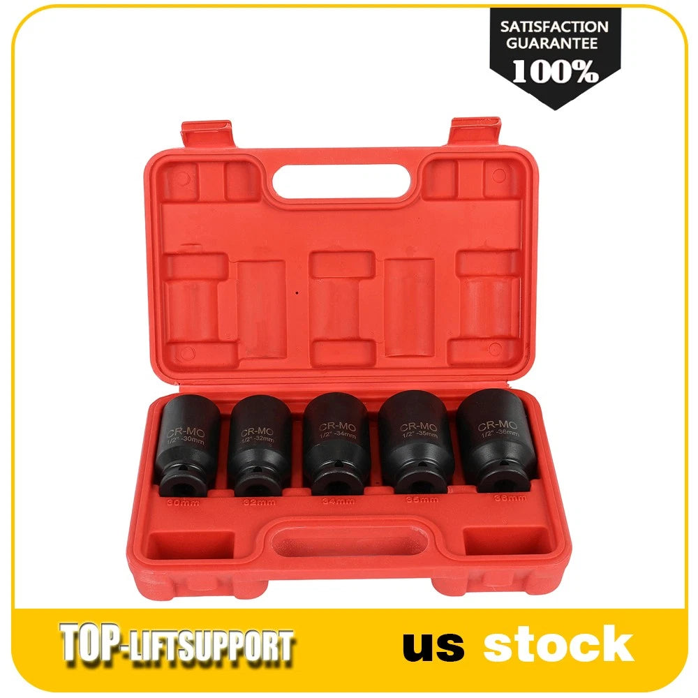 Set of 5 Deep Spindle Axle Nut Sockets 30-36mm