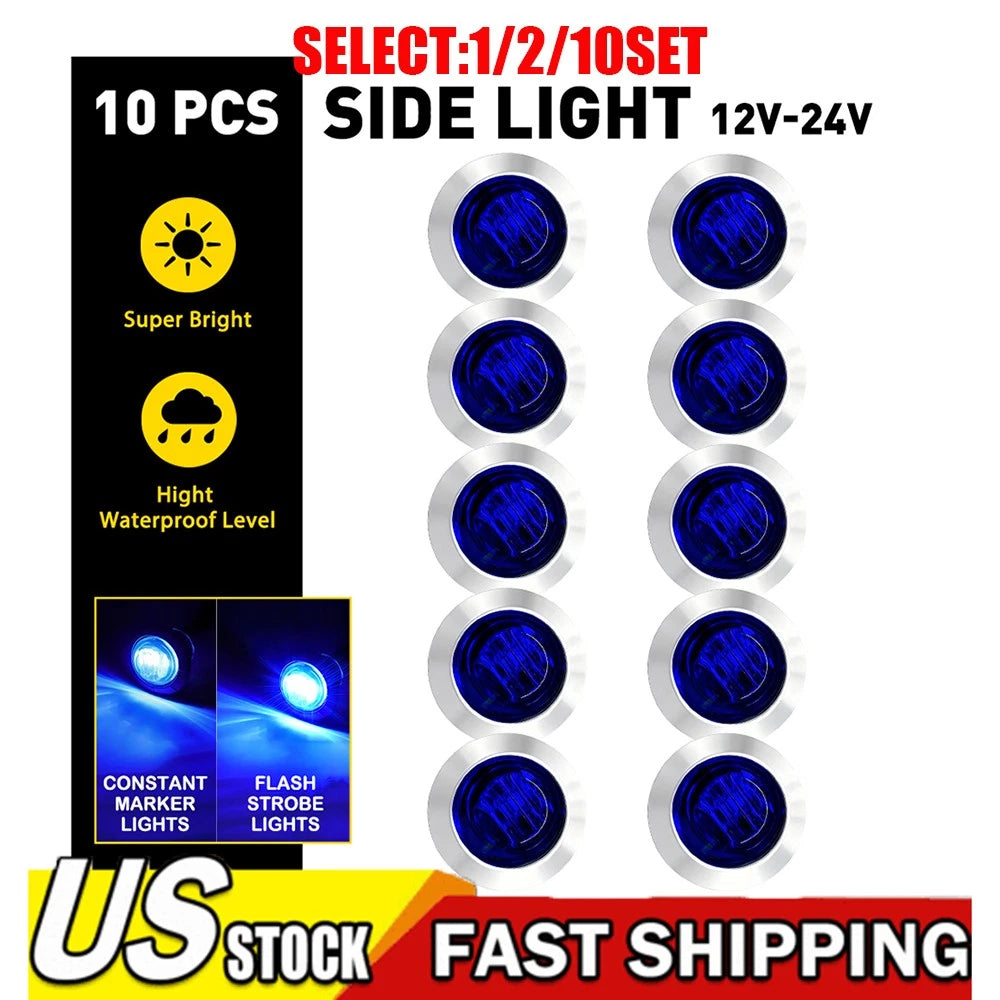 Set of 10 LED Strobe Marker Lights Blue for 12V Vehicles