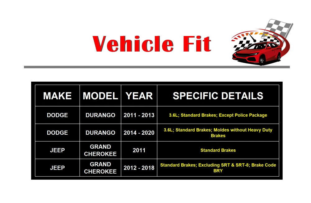 Front Drilled Rotors & Brake Pads for Jeep Grand Cherokee, Dodge Durango (2011-2018)