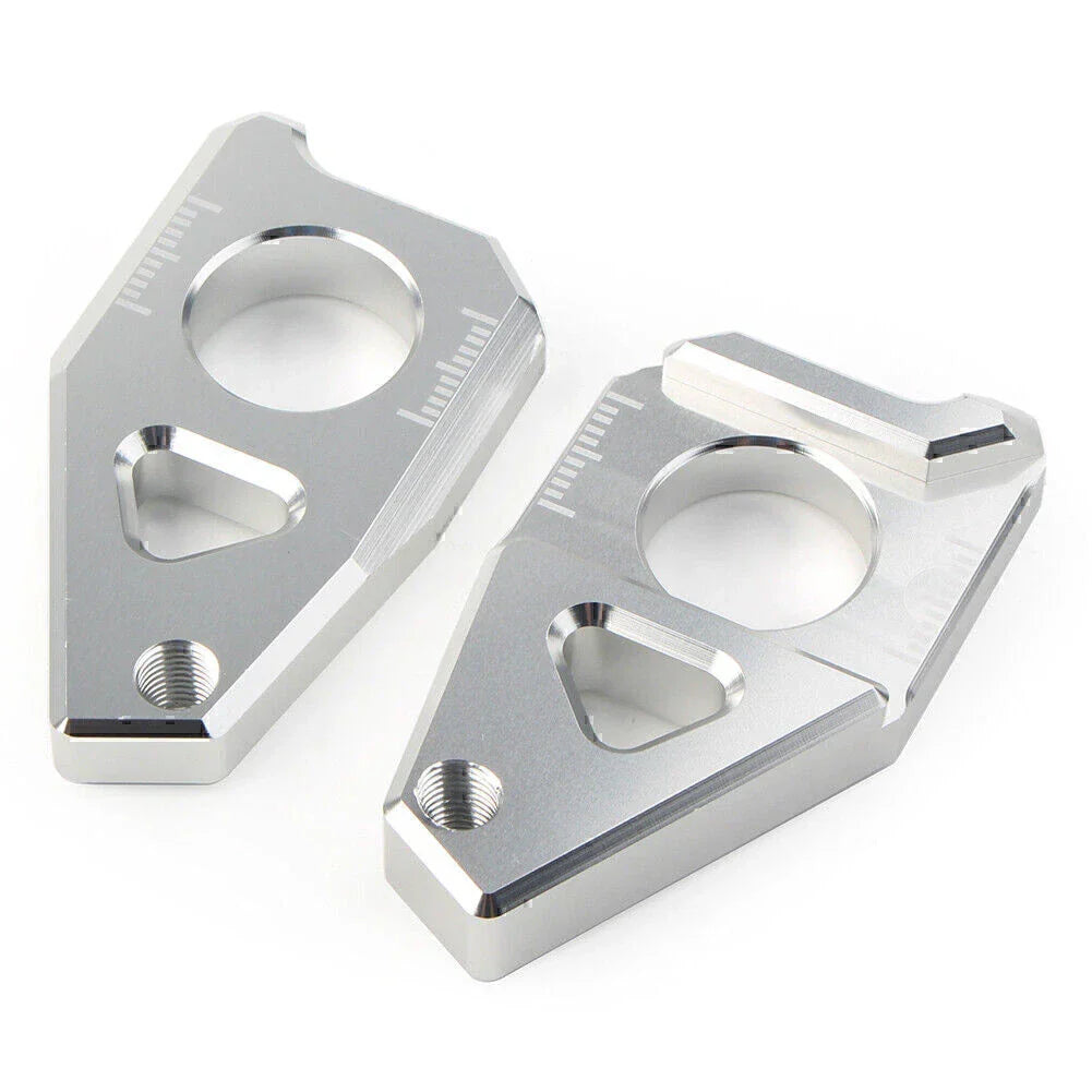 Yamaha YZF FZ8 FZ1 TMAX Silver Motorcycle Axle Spindle Chain Adjuster Blocks