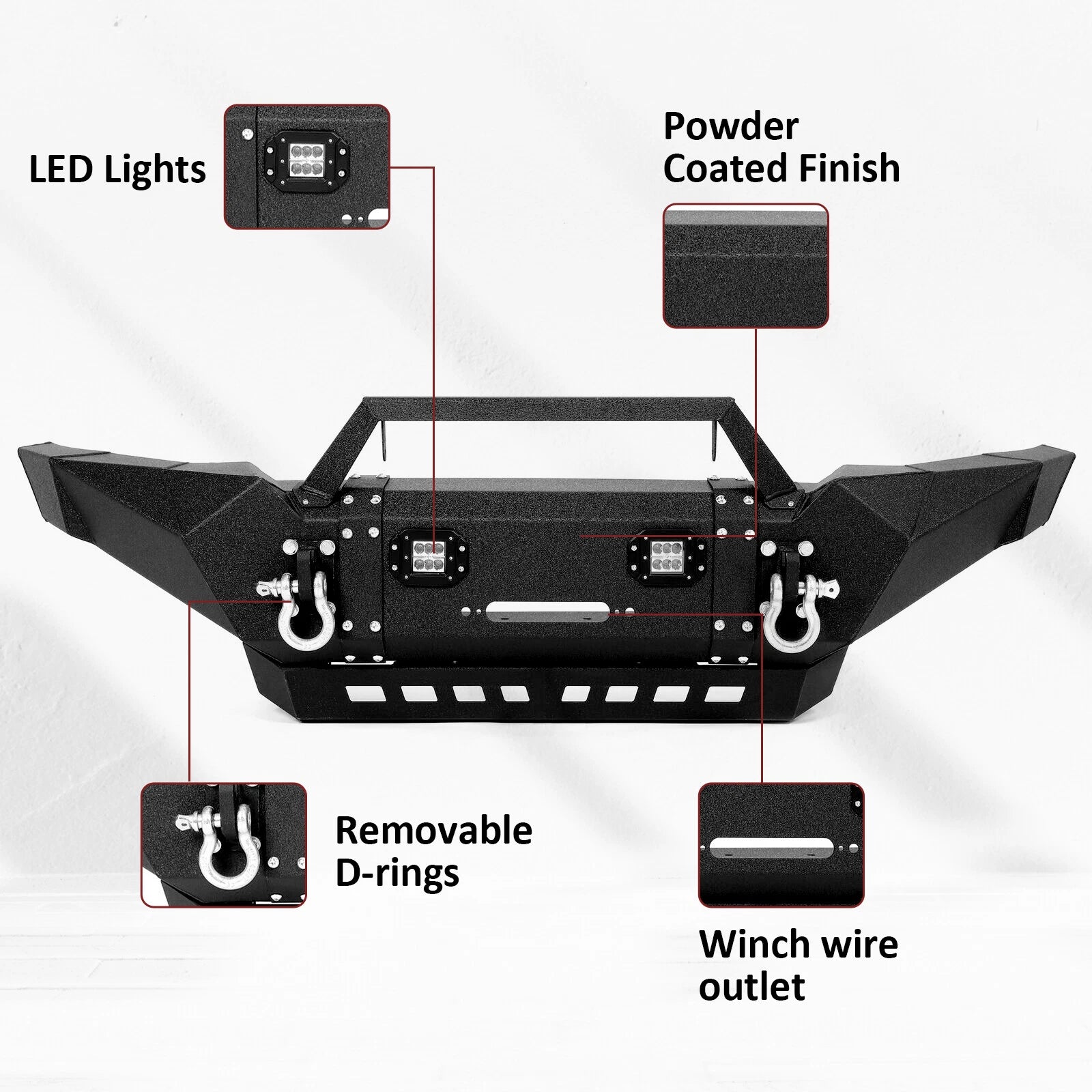 Front Bumper for Toyota Tacoma (2005–2015) with LED Lights & Winch D-rings