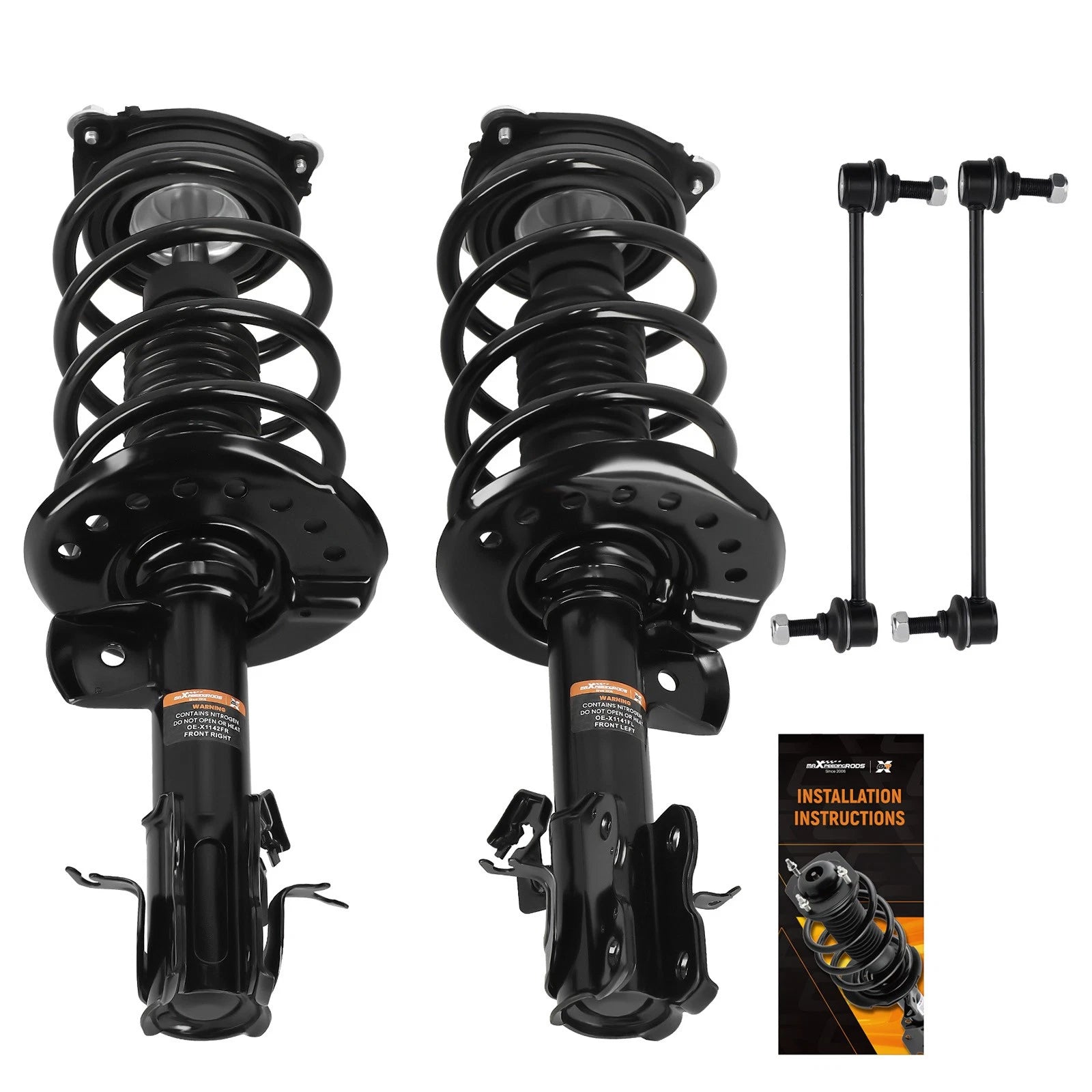 Set of 4 Front Complete Struts & Sway Bar Links for Nissan Sentra (2013) 272948 272947