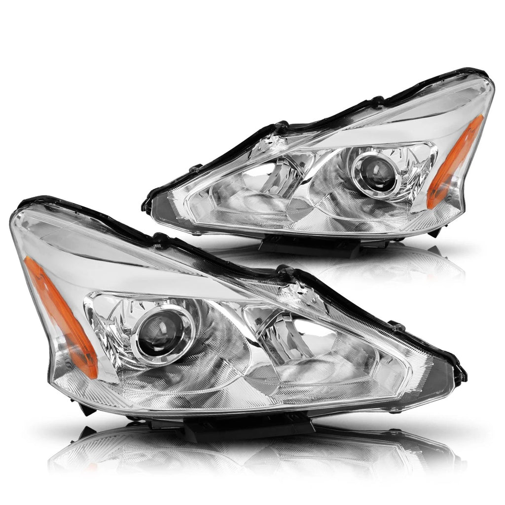 Projector Headlight Set for Nissan Altima Sedan (2013–2015) Amber Corner Chrome