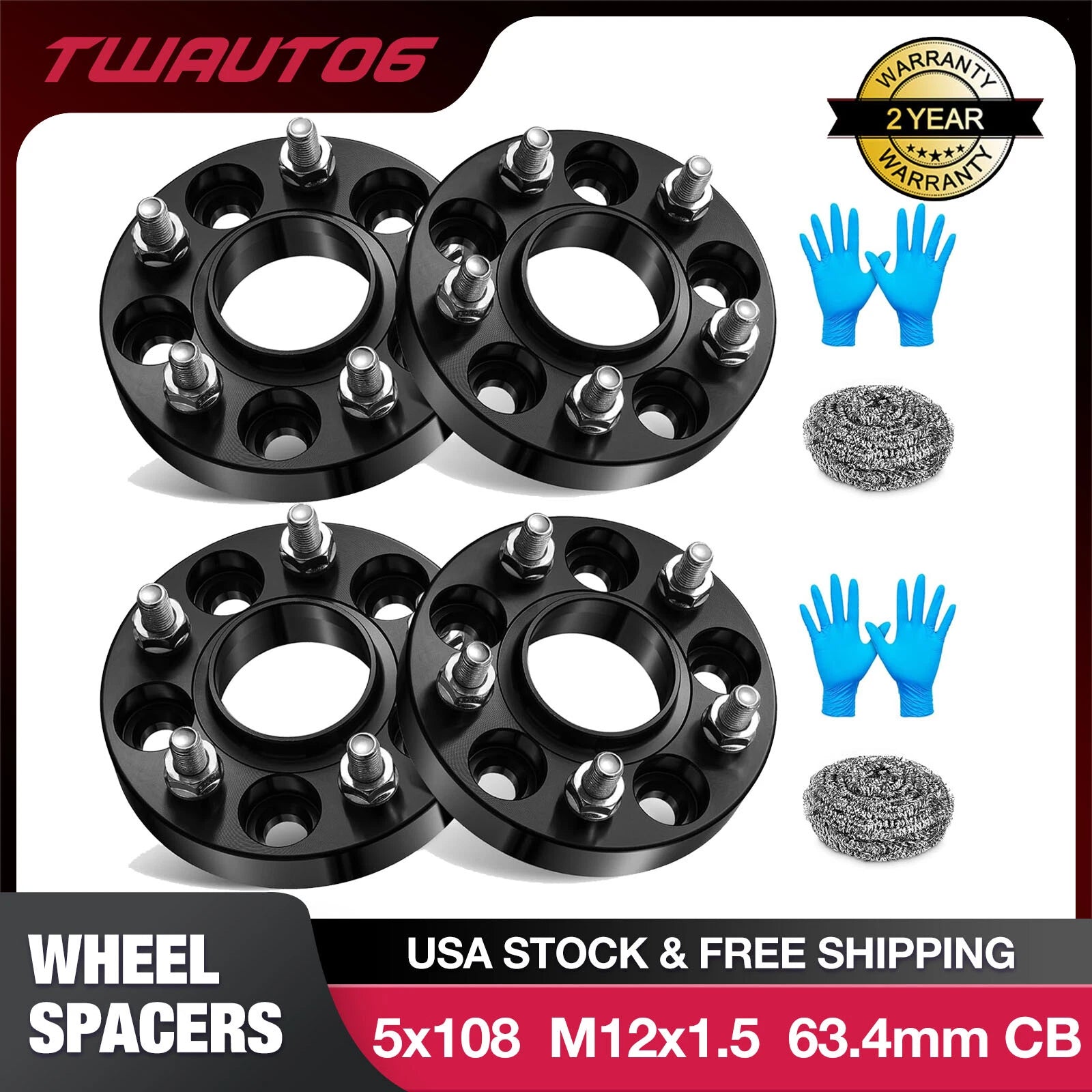 1" Hubcentric Wheel Spacers for Ford Focus Jaguar F-Type Lincoln (2013–2023)