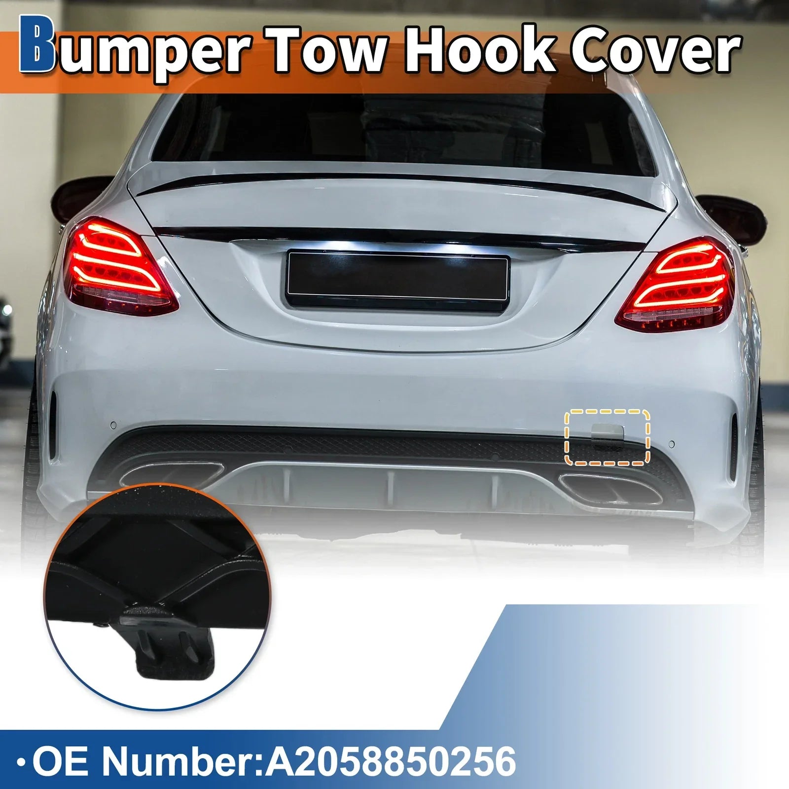 Rear Bumper Tow Hook Cover for Mercedes-Benz W205 (2015-2021) Dark Silver