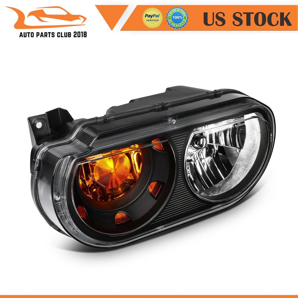 Headlight Assembly Set of 2 for Dodge Challenger (2008–2014) Black Housing Clear Lens