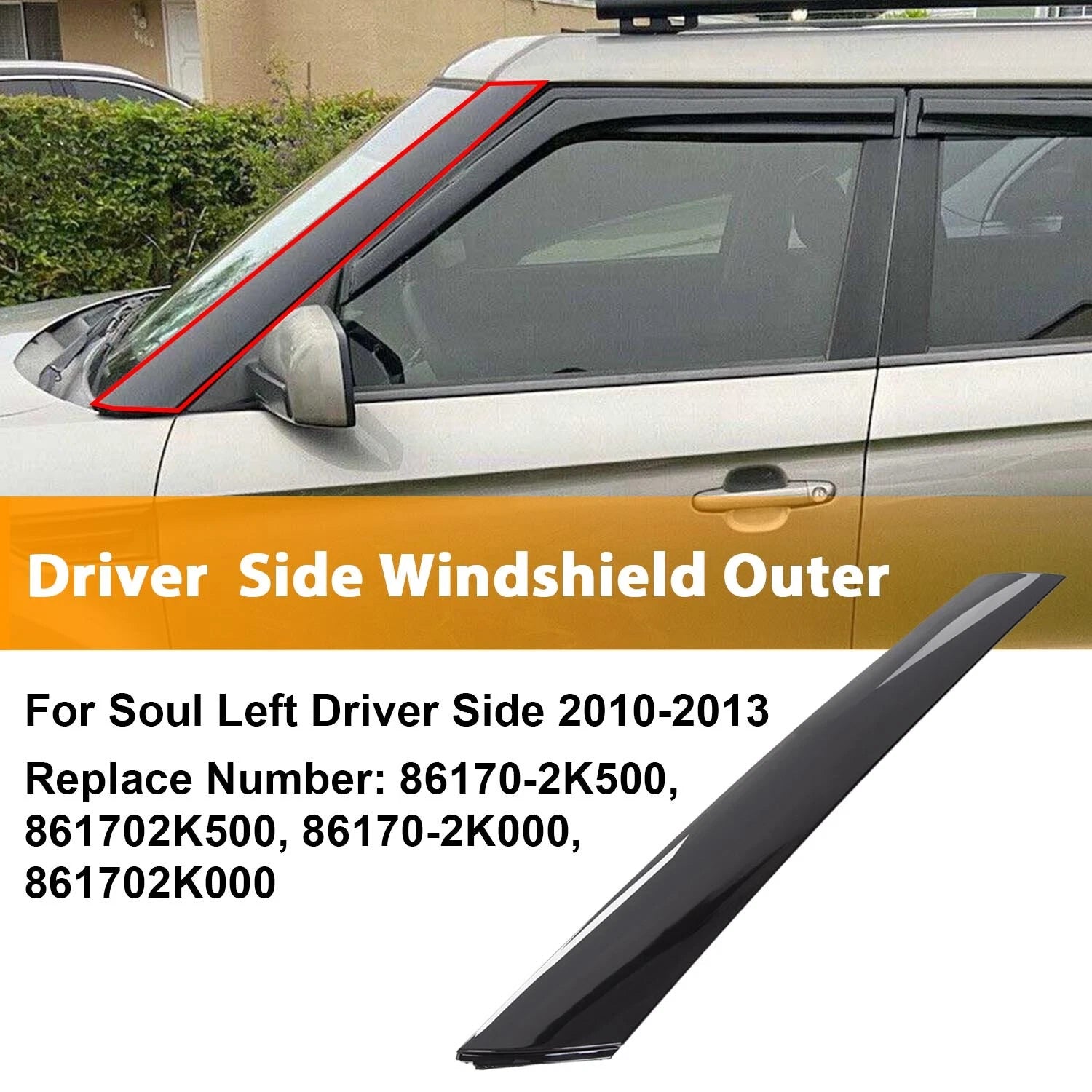 Driver Side Exterior Molding Windshield A Pillar Trim for KIA Soul (2010–2013)