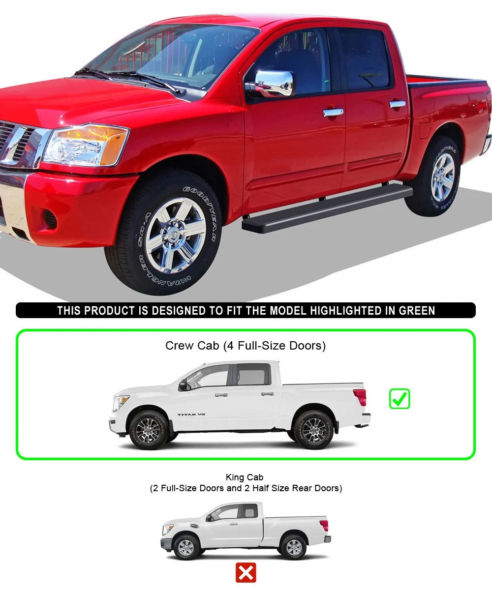 Running Boards for Nissan Titan Crew Cab (2004–2024) Matte Black 6-Inch