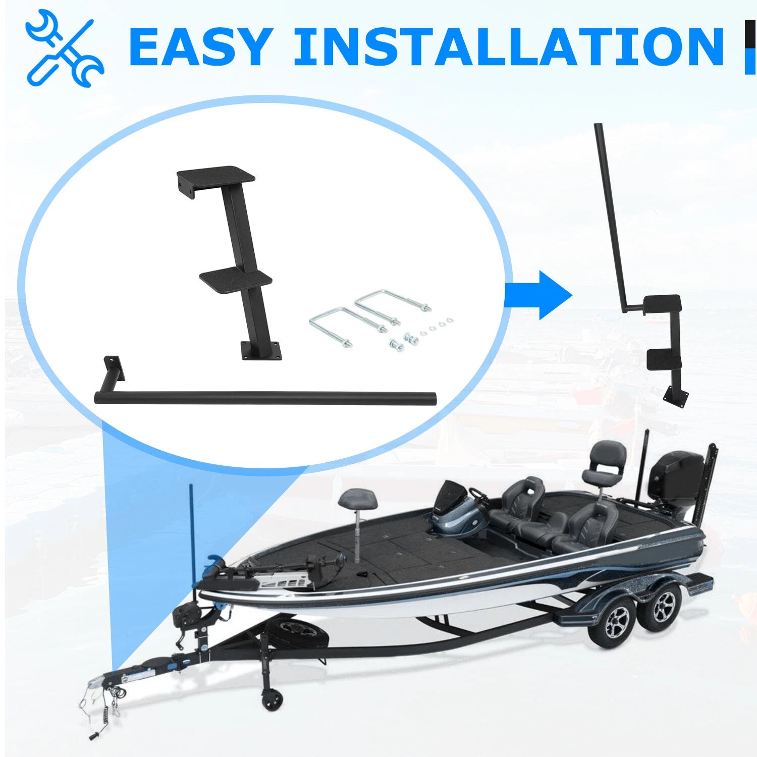 Adjustable Trailer Tongue Dual Steps for Bass Boat Pontoon Trailer