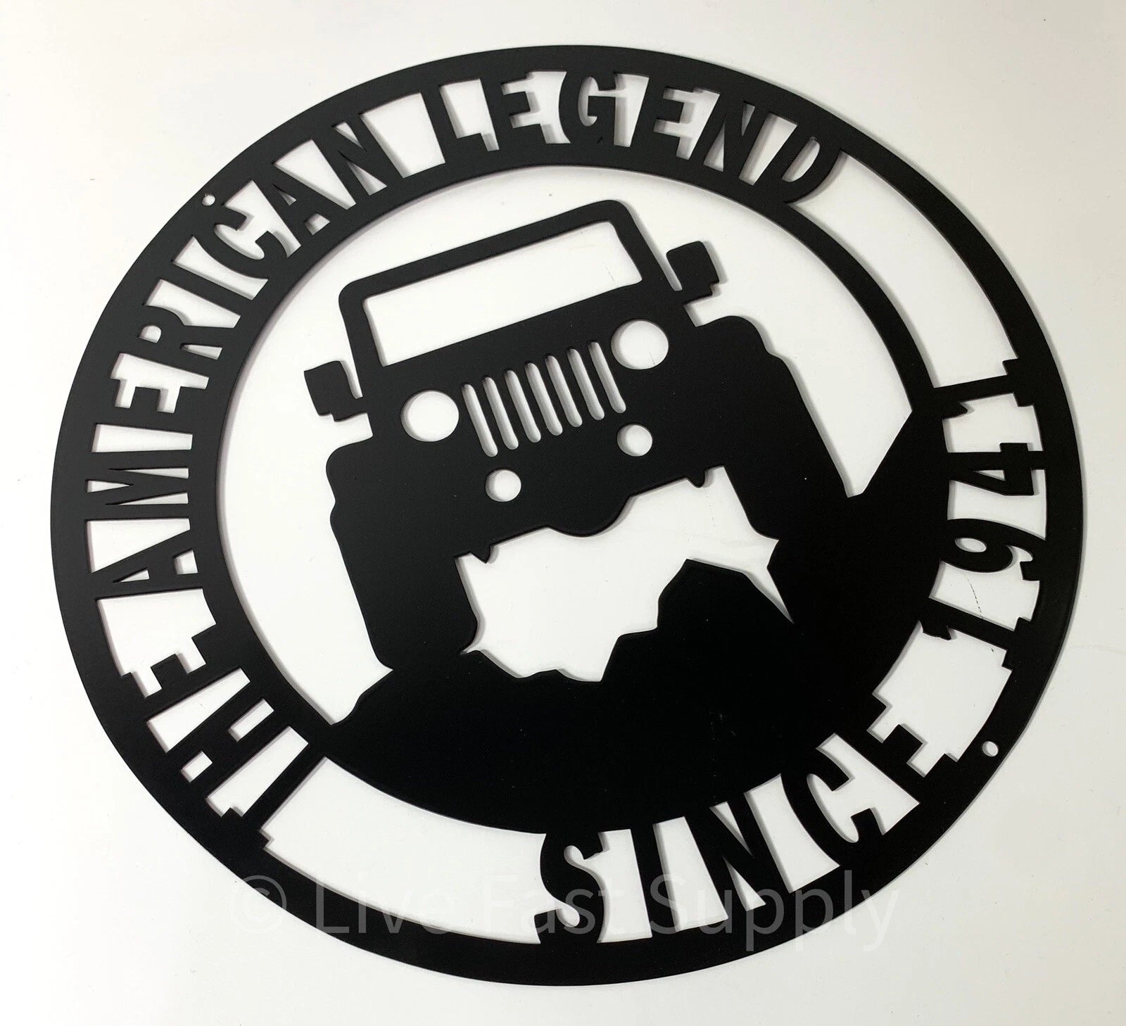 Black Metal Jeep American Legend Since 1941 Off Road Emblem Sign (14 in)