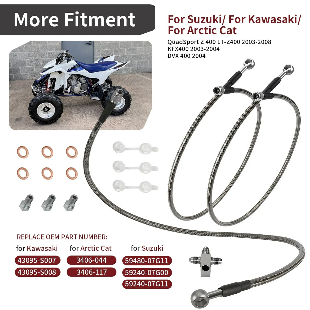 3 x Stainless Steel Braided Brake Lines Kit for Kawasaki KFX400 (2003–2004)