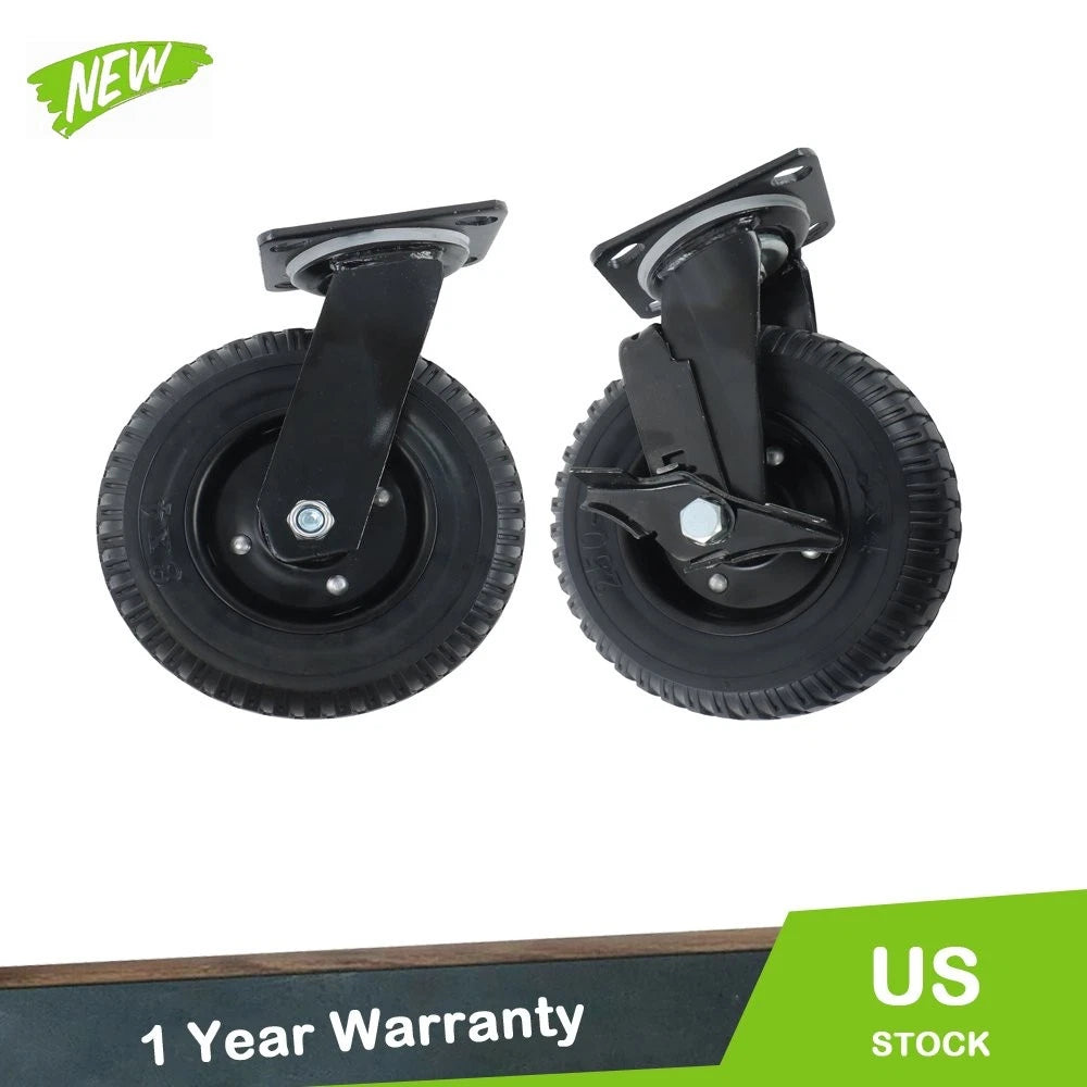 2 Pcs 8" Rubber Swivel Caster Wheels for Heavy-Duty Use (1000Lbs)