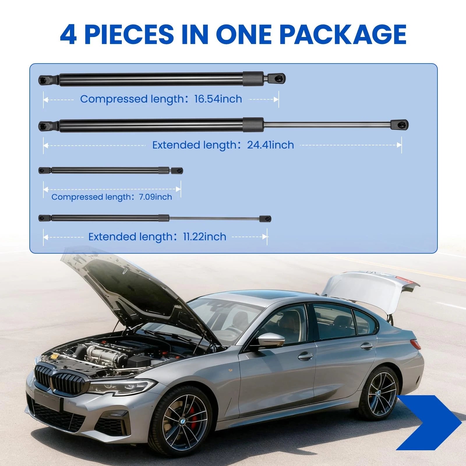 Set of 4 Lift Support Shock Struts for BMW X3 (2004–2010)