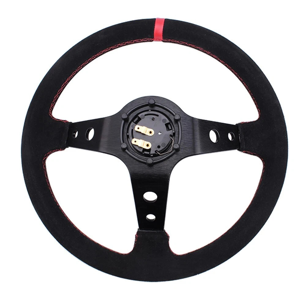 14" Deep Dish Suede Racing Steering Wheel with Quick Release Adapter