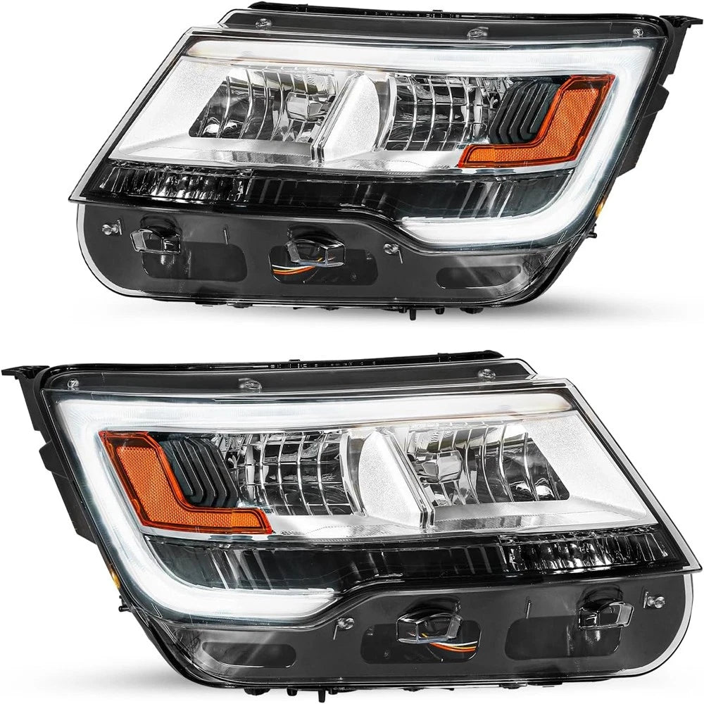 LH+RH Headlight Assembly for Ford Explorer (2016–2019) LED DRL, Chrome