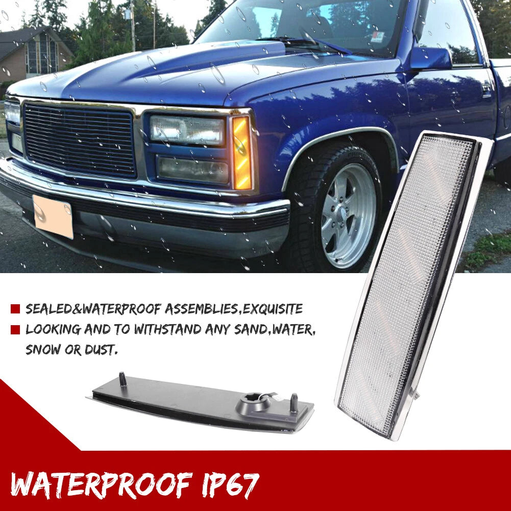 Clear Amber LED Front Side Marker Lights for GMC C1500 C2500 C3500 (1988–1993)