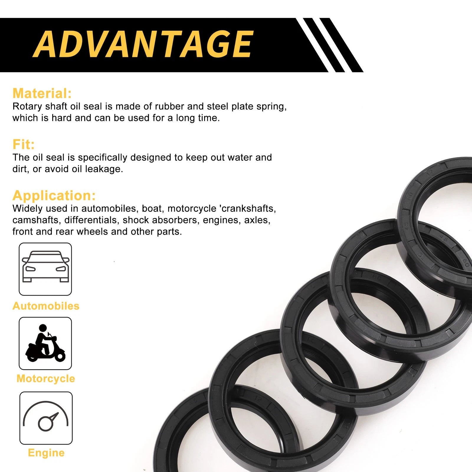 Set of 5 Oil Seal Rotary Shaft Seal NBR Rubber 45x60x12mm