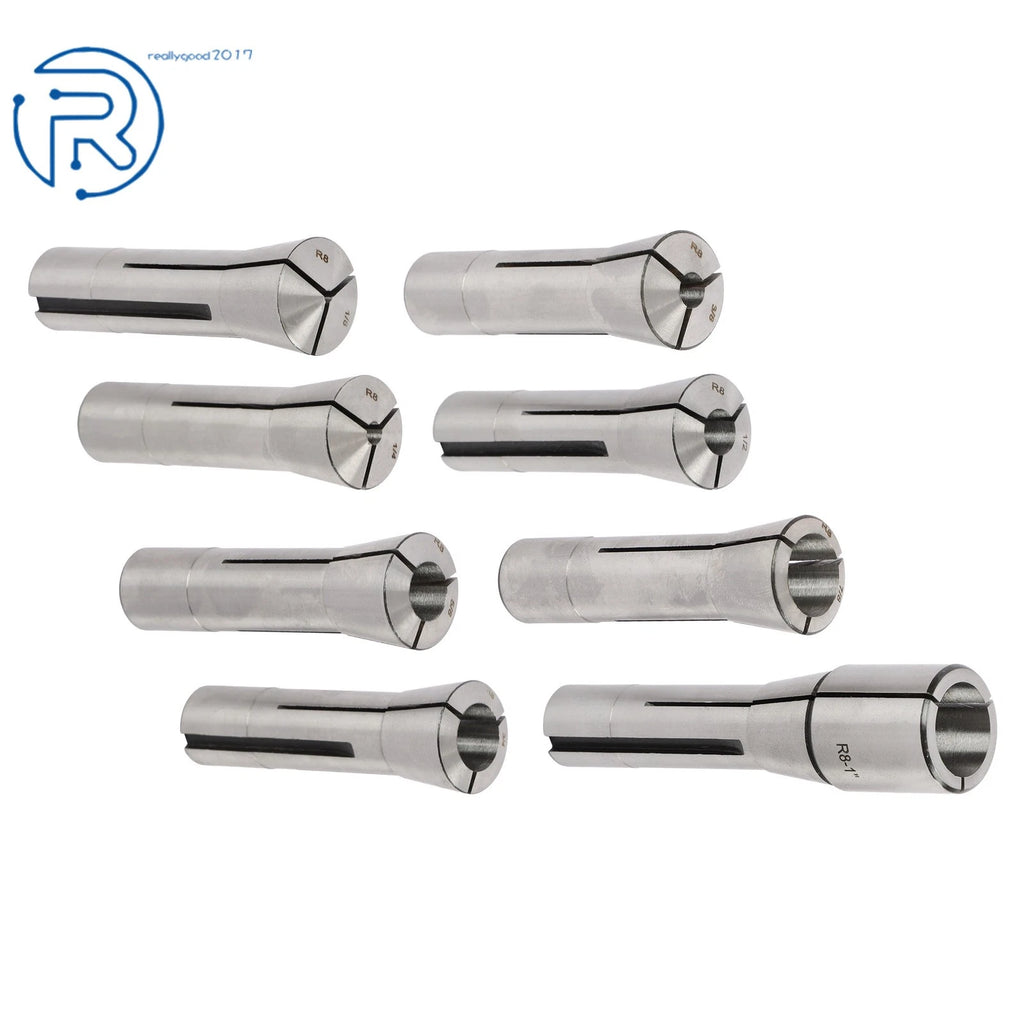 8 Pcs R8 Collet Set for R8 Machines (Fractional 1/8" to 1")