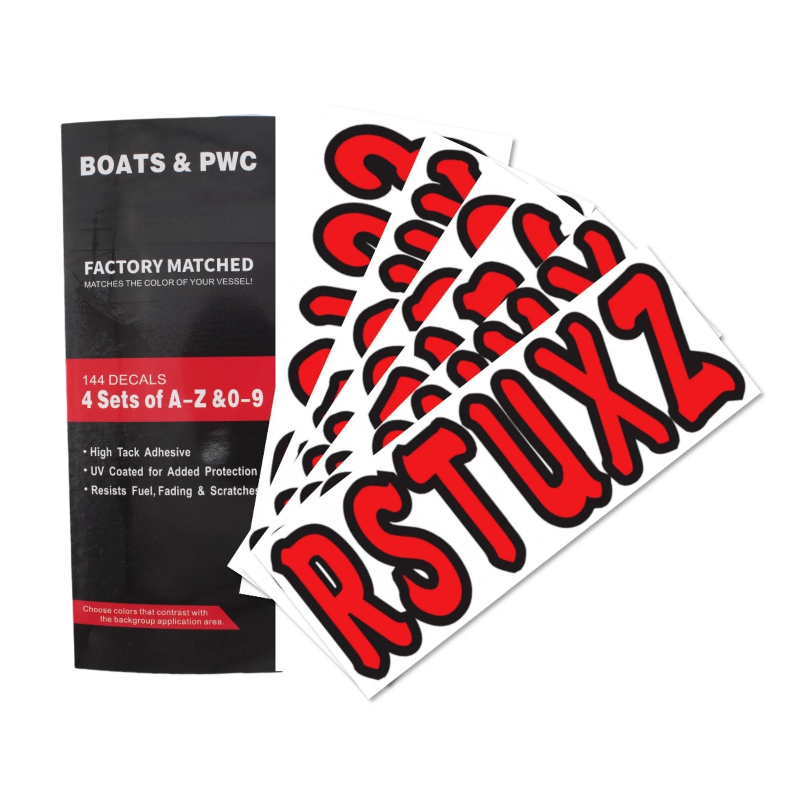 Set of 4 Custom Boat Registration Numbers Decals A-Z & 0-9 (Red)