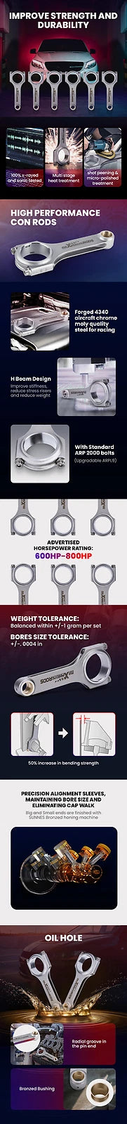 6x Forged H Beam Connecting Rods for Audi A4 RS4 V6 Quattro (2001-2008)
