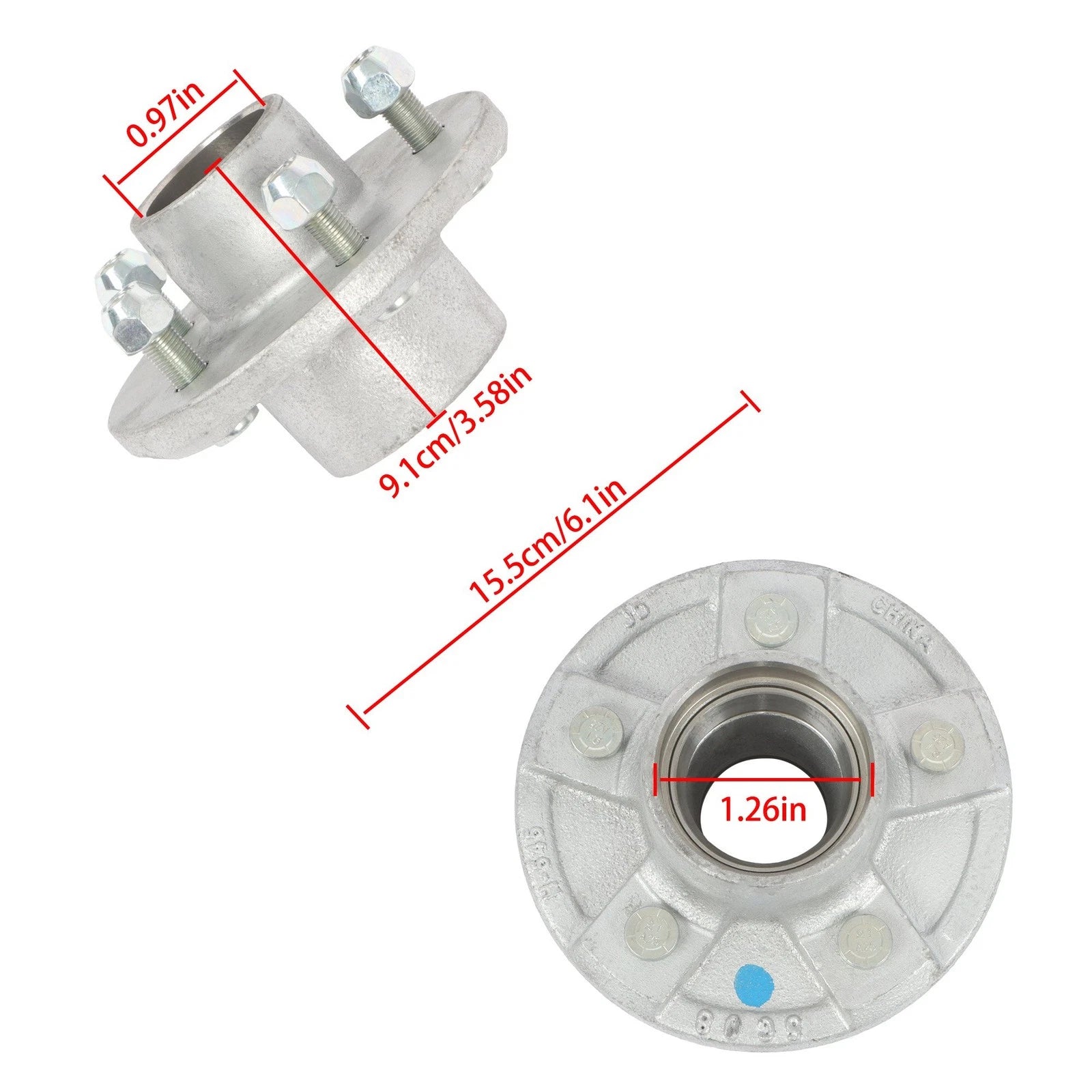 Set of 4 Galvanized Trailer Hub Kits for 3500 lbs. (Fits 4 x 5 on 4.5")
