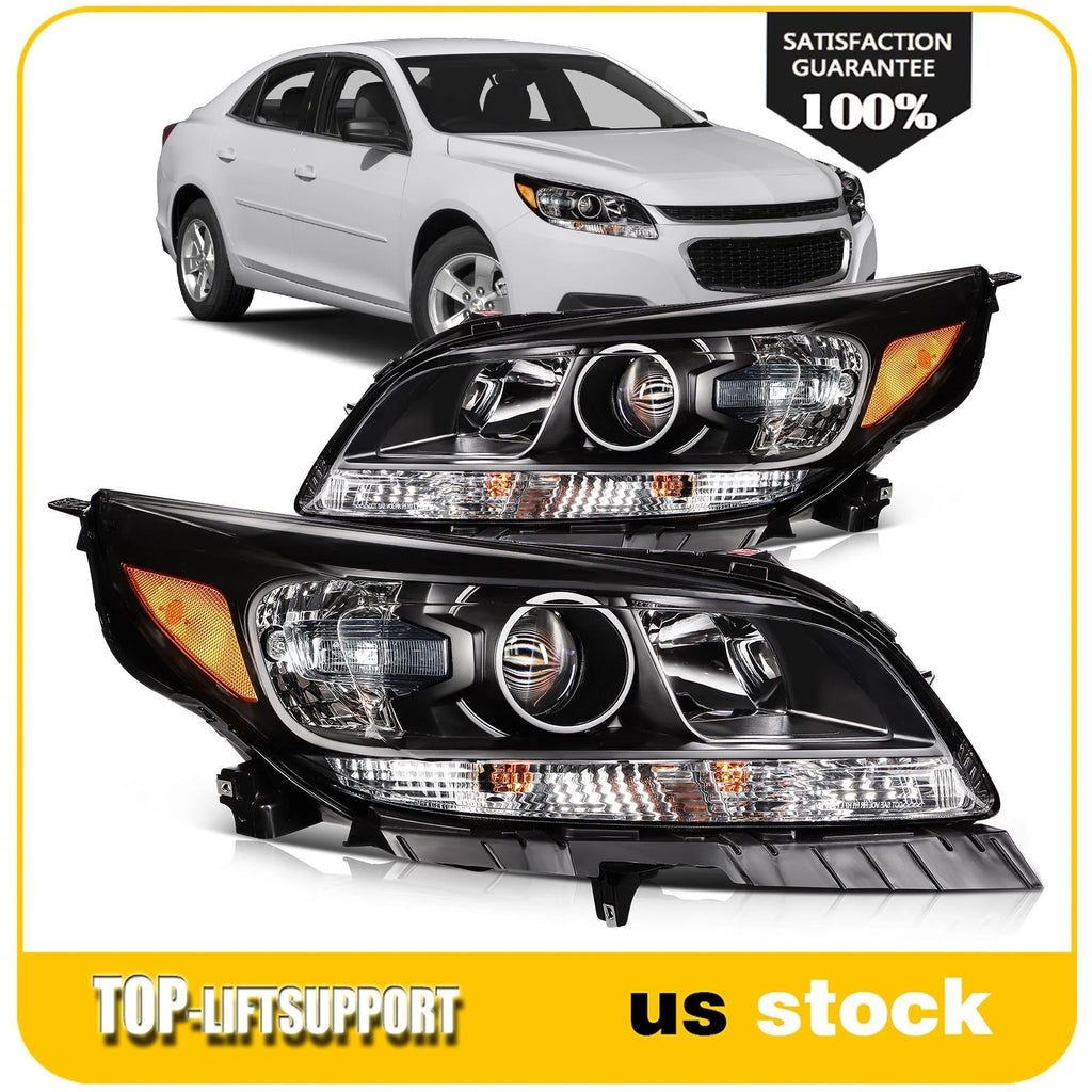 Headlight Assembly for Chevy Malibu (2013–2015) Black Housing with Bulbs