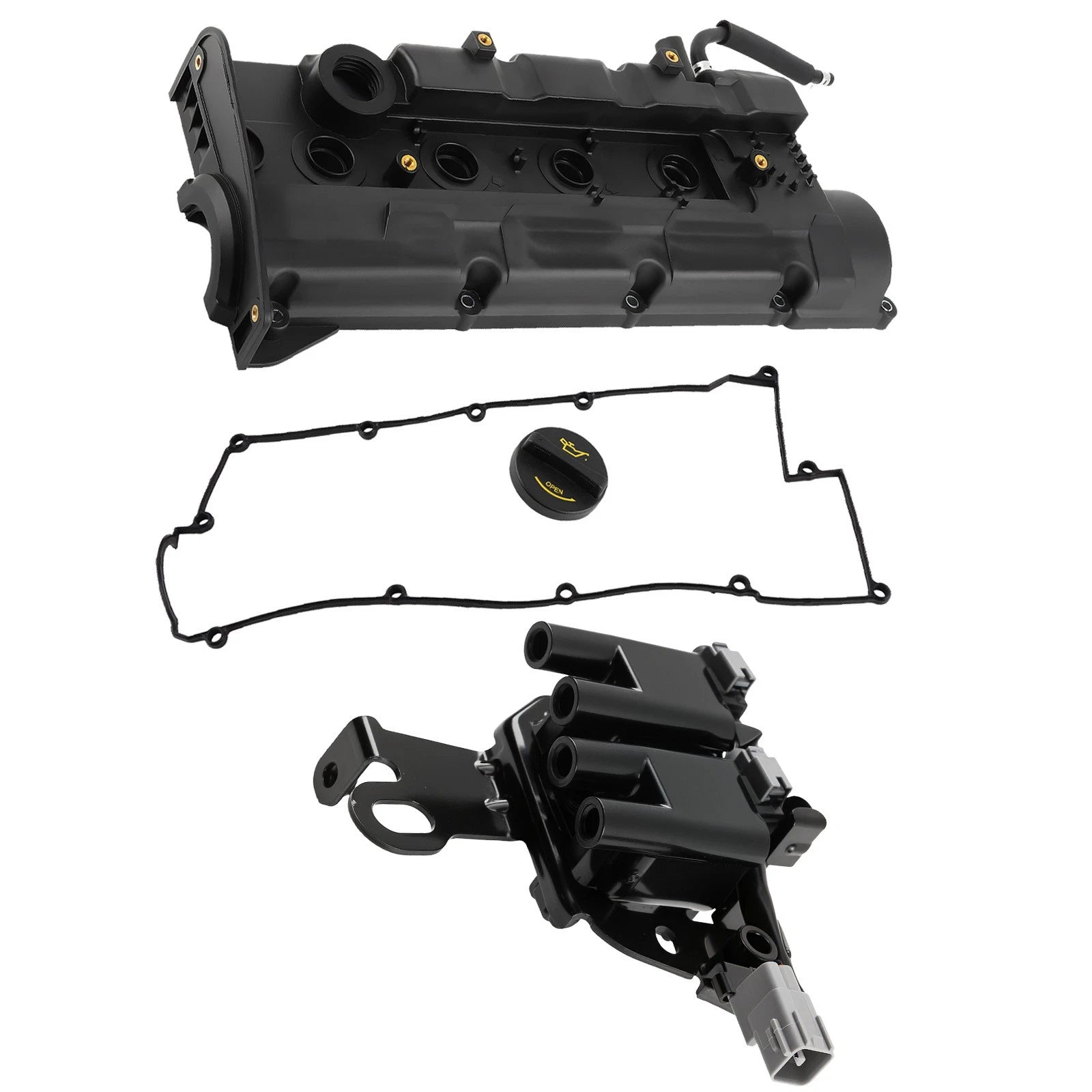 Valve Cover w/ Ignition Coil Kit for Hyundai Elantra 2.0L (2004–2006) UF419 Black
