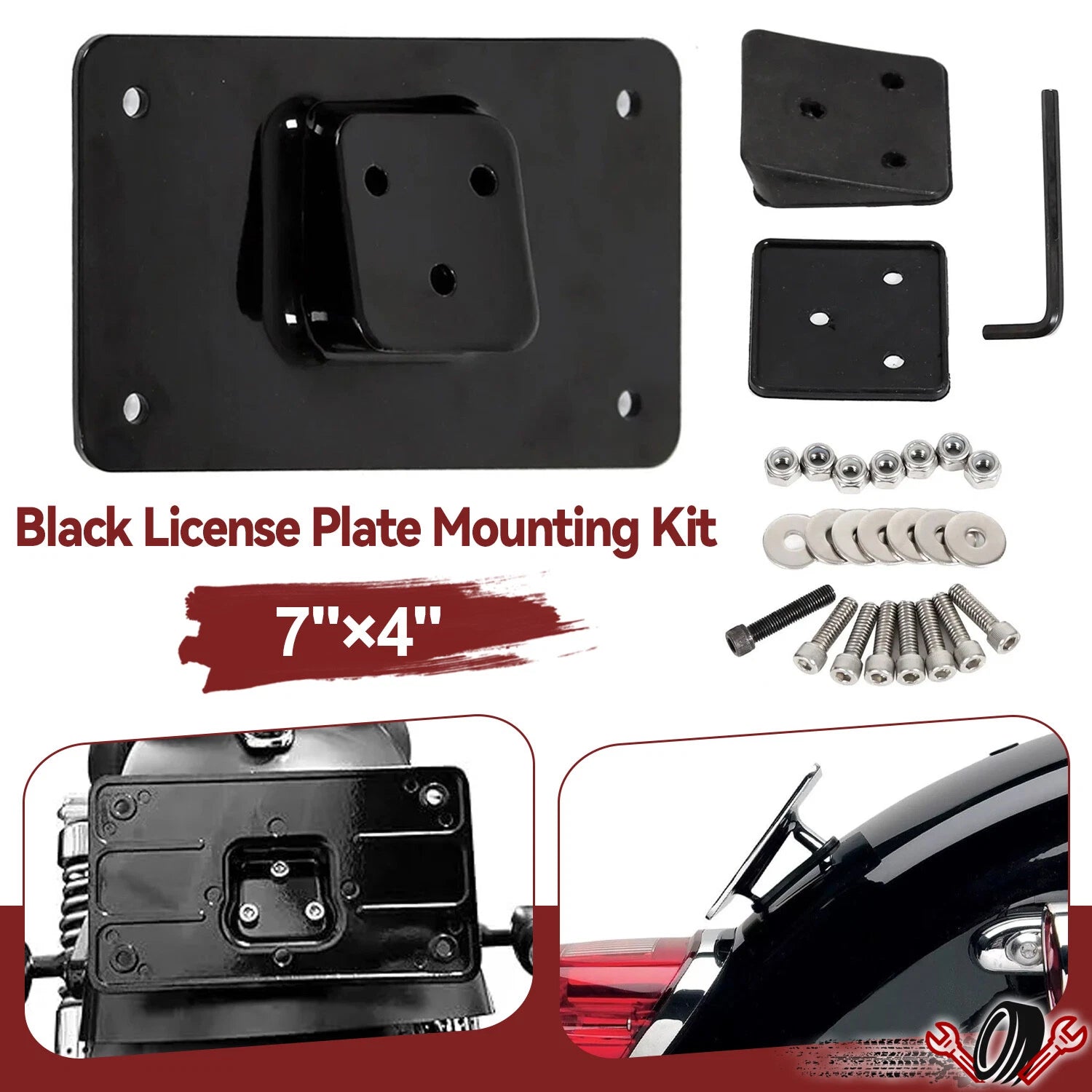 3 Holes Laydown License Plate Mounting Bracket for Harley Sportster Dyna Softail