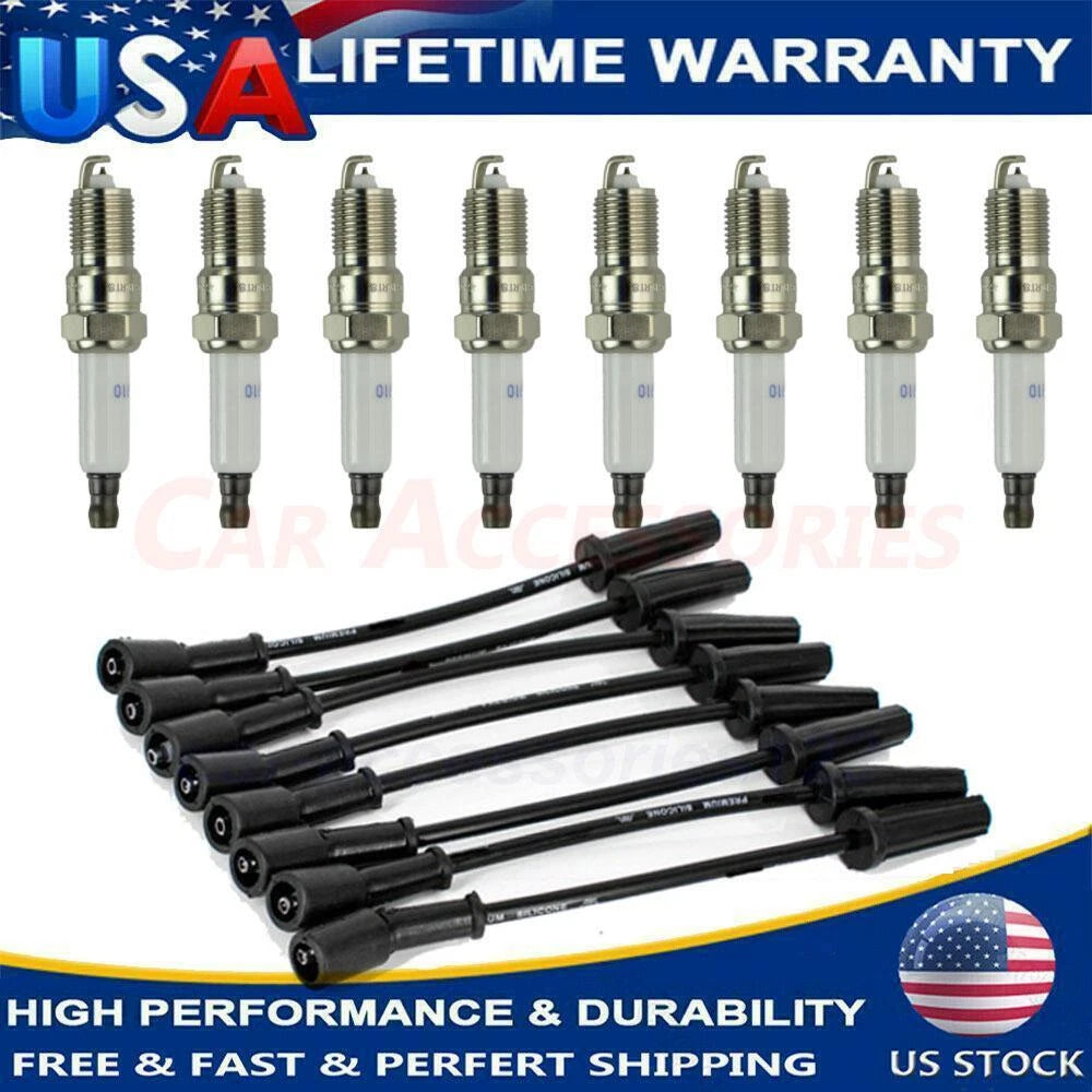 Set of 8 Spark Plugs & 9748UU Wires for Chevy GMC 4.8L 5.3L 6.0L