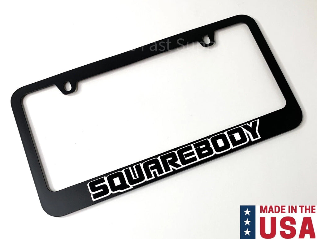 Matte Black License Plate Frame w White Outline for Chevrolet SQUAREBODY (1973–1987)